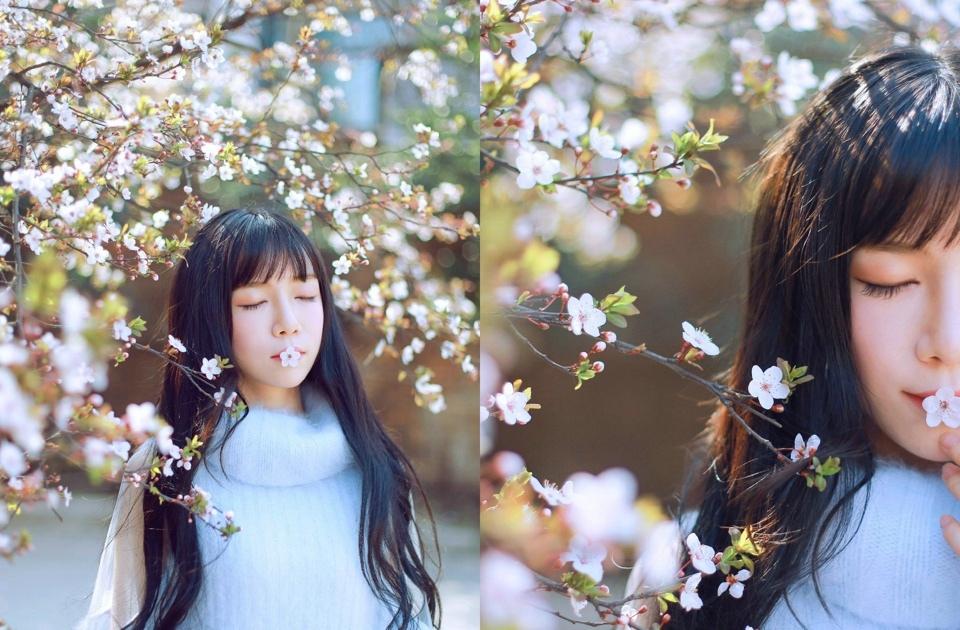 清純性感美女李大夢櫻花雨中的絕美寫真