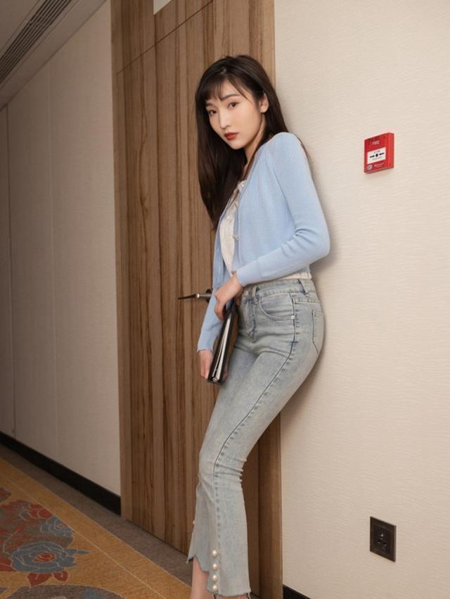 時尚性感的牛仔褲美女，簡單的牛仔褲讓美女穿出了高級的時尚感