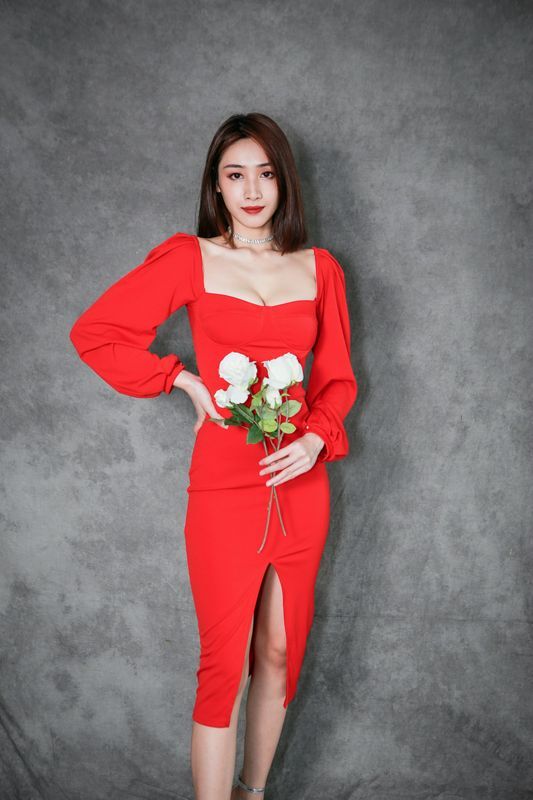 臺模美腿系列長腿美模段璟樂紅色小禮服高跟美腿外拍